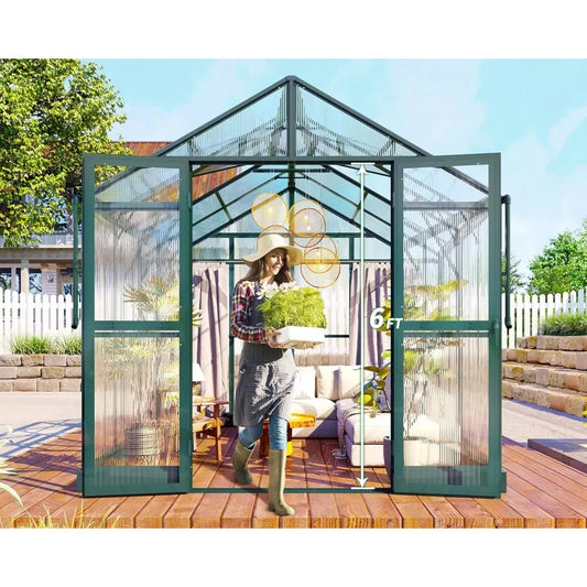 8x8x7.5 FT Greenhouse - Outdoor Aluminum Polycarbonate Greenhouse Walk in Greenhouse for Outdoors