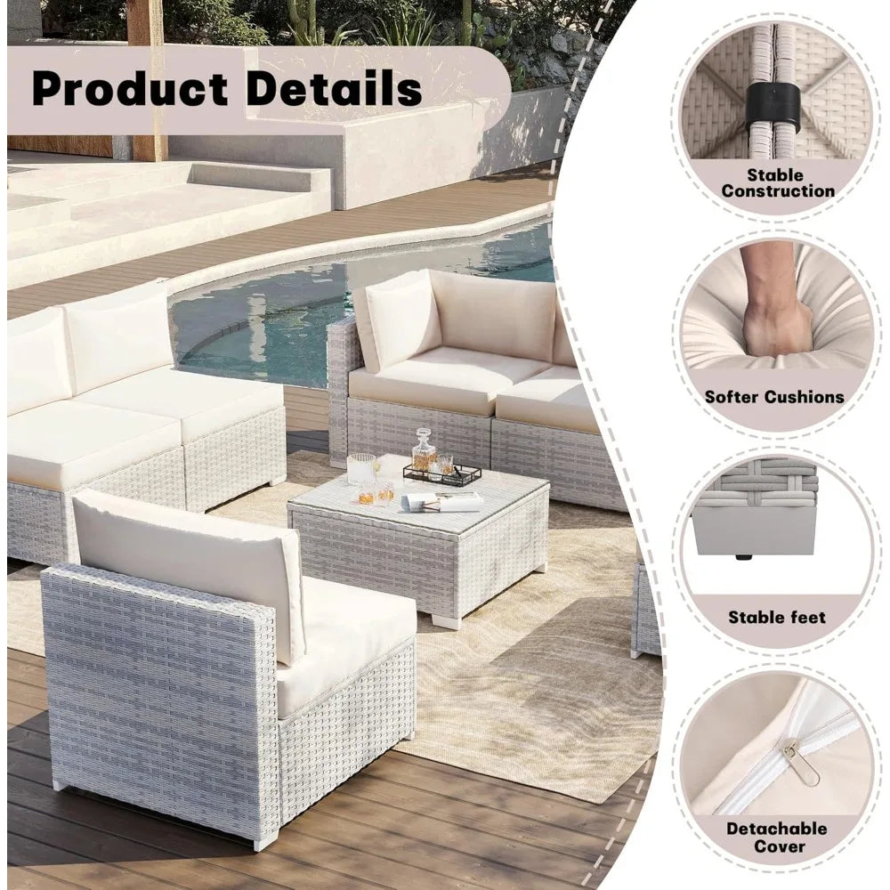 7 Pieces Patio Furniture Sets, Outdoor Furniture Patio Conversation Set,