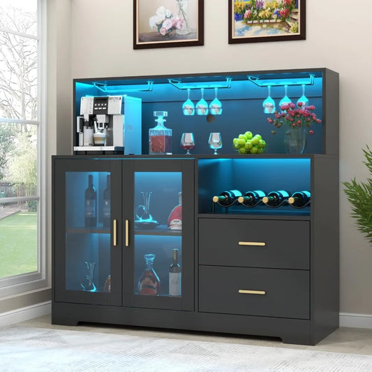 Wine Bar Cabinet with LED Light, Home Coffee Cabinet