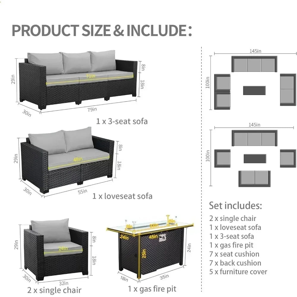 Outdoor Furniture 5 Pcs Set with 45" Fire Pit Table