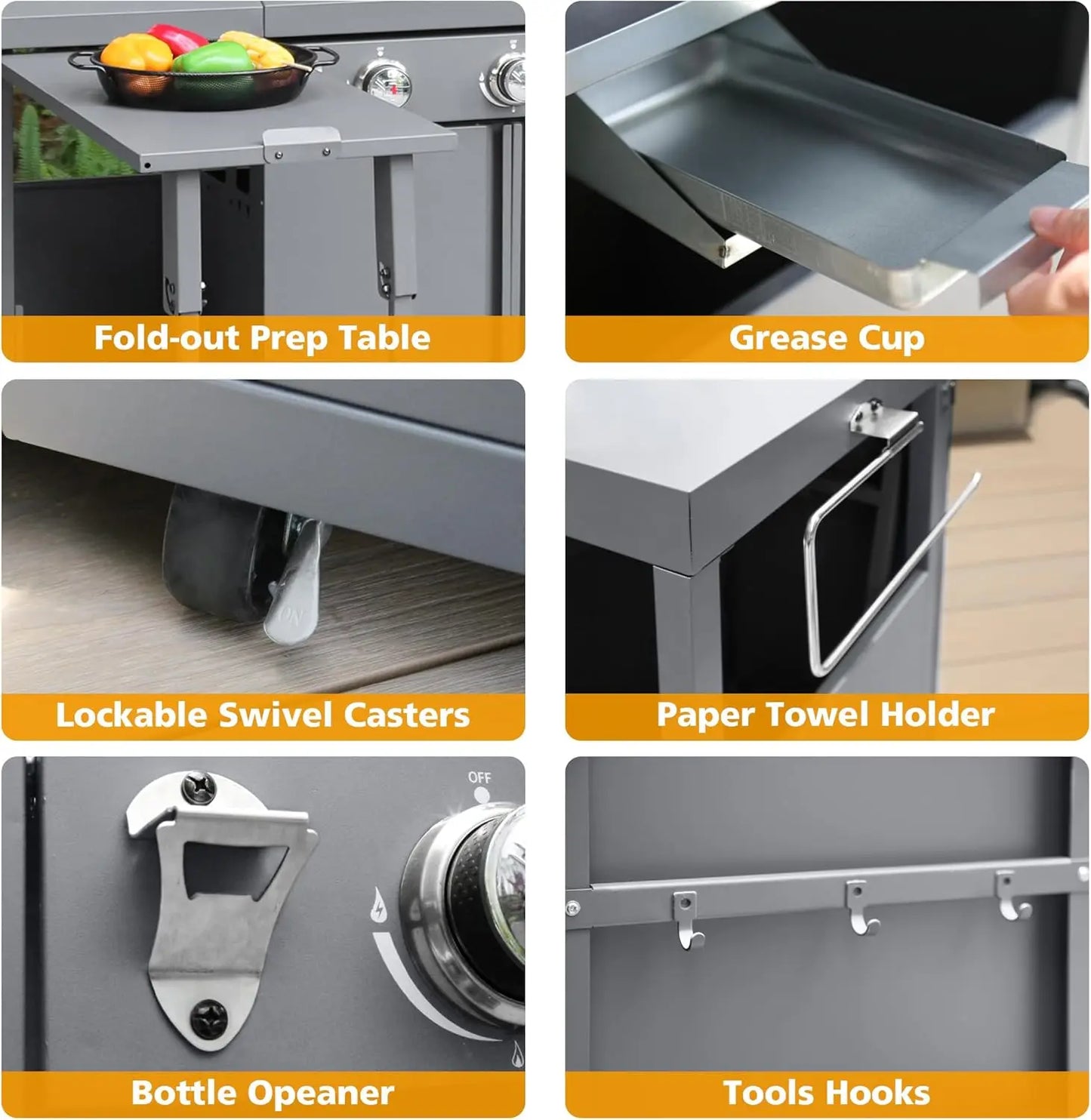 Outdoor Kitchen Island Grill & Storage Cabinets,