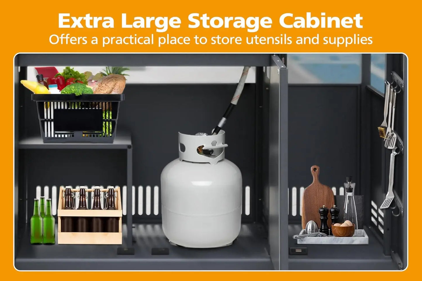 Outdoor Kitchen Island Grill & Storage Cabinets,