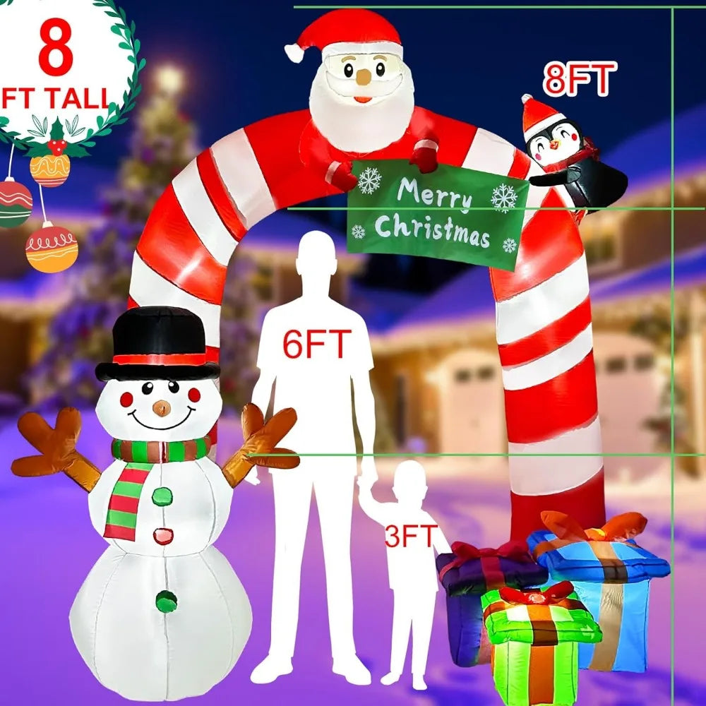 Christmas Santa 8FT Candy Cane Archway, Santa Penguin and Snowman Arch, Blow Up Yard Decorations