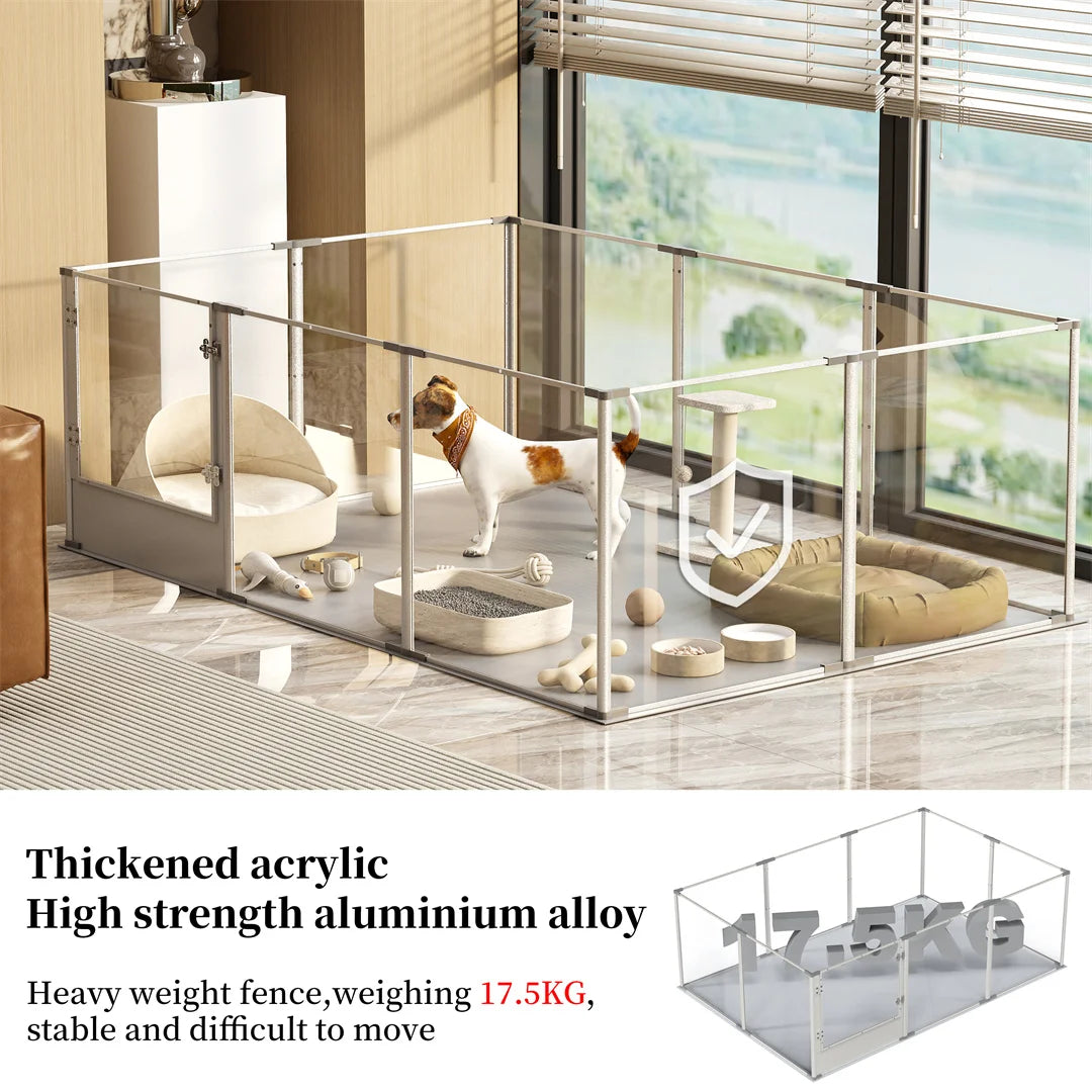 180cm Whelping Playpen Clear Acrylic Dog Playpen Exercise Fence with Waterproof Fertility Pad for Pets