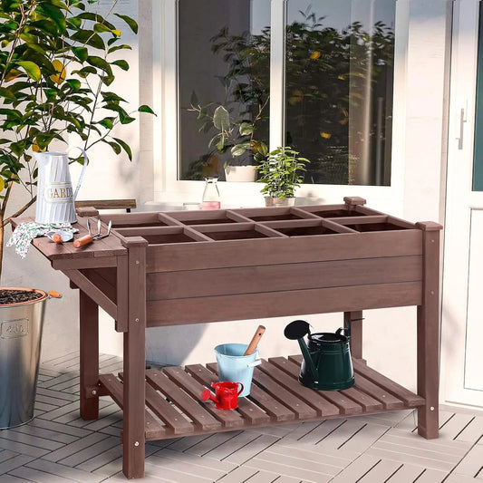 US Raised Garden Bed, Elevated Plant Boxes Outdoor Large with Grow Grid - with Large Storage Shelf 52.7" x 22" x 30"