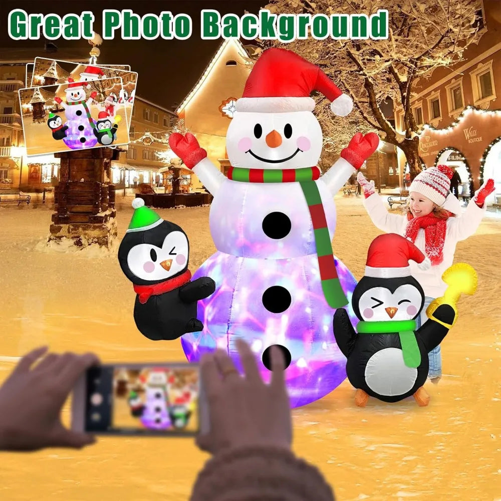 6 FT Christmas Inflatables Snowman with Penguins