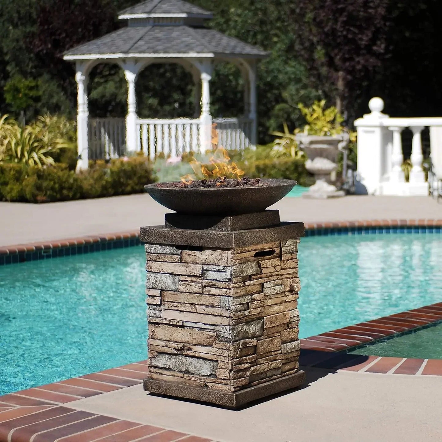 63172 Propane Fire bowl Column Realistic Look Fire pit Heater
