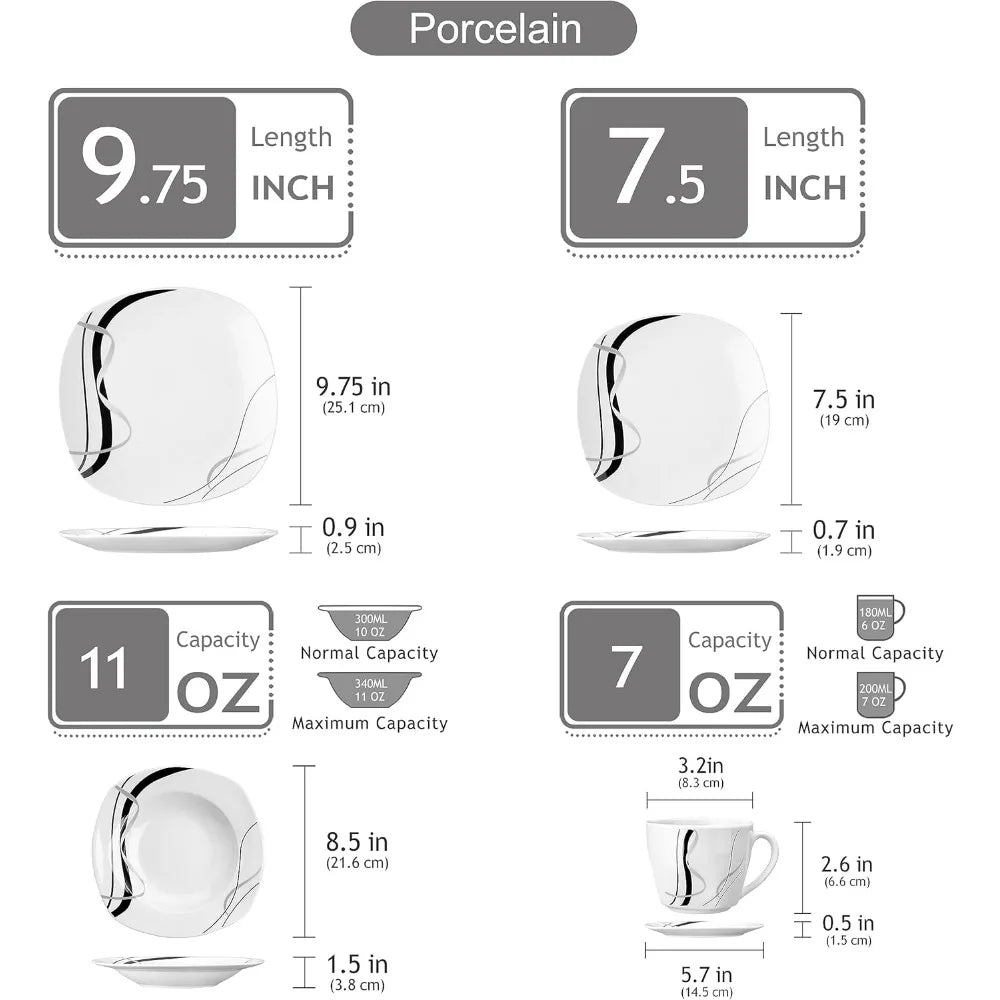 30-Piece Dinnerware Sets for 6, Porcelain Dinner Set