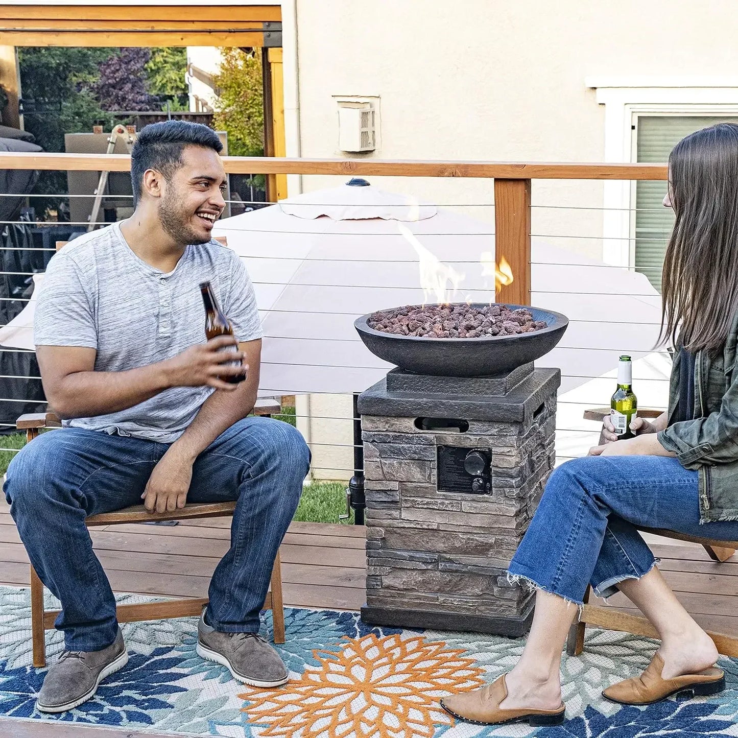 63172 Propane Fire bowl Column Realistic Look Fire pit Heater