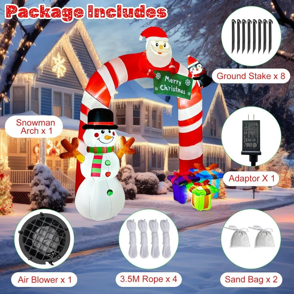 Christmas Santa 8FT Candy Cane Archway, Santa Penguin and Snowman Arch, Blow Up Yard Decorations