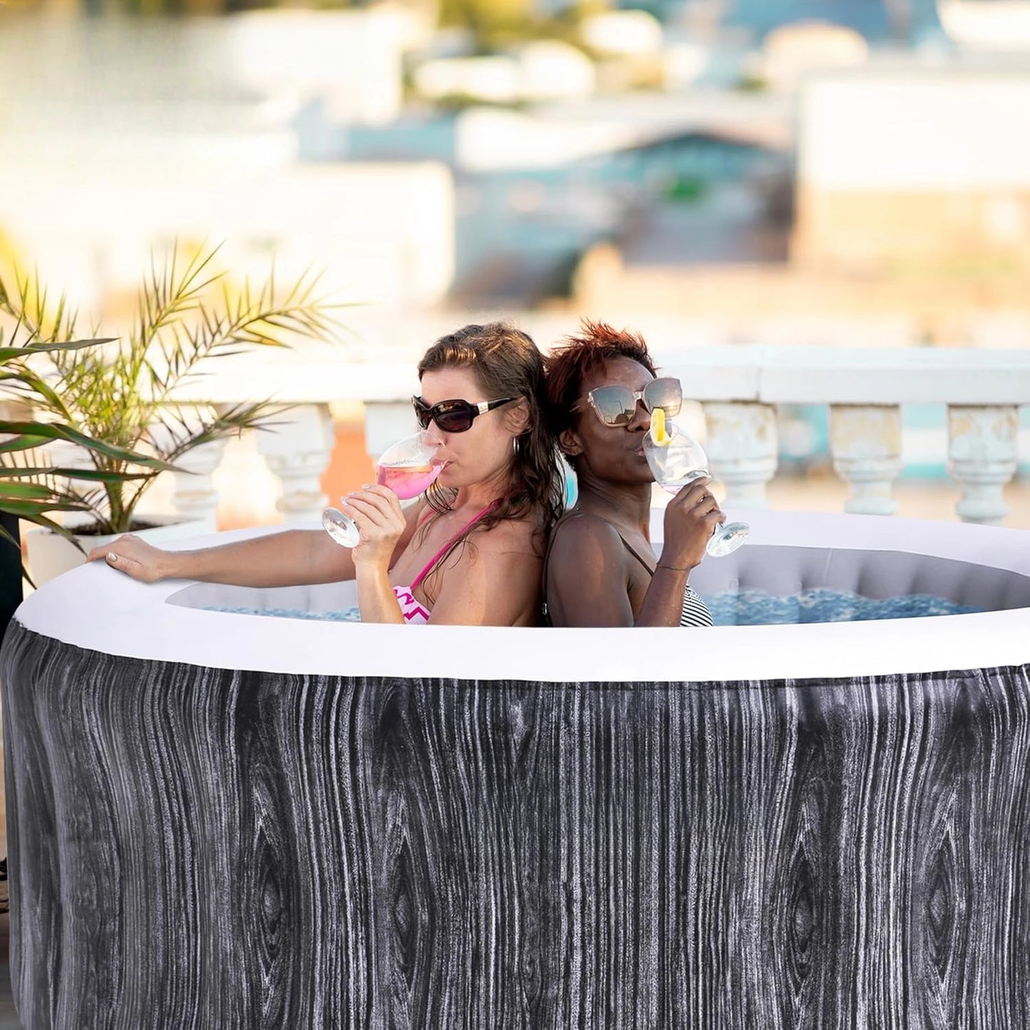 Inflatable Hot Tub w/Control Panel, Floor Protector & Cover, 3-Person