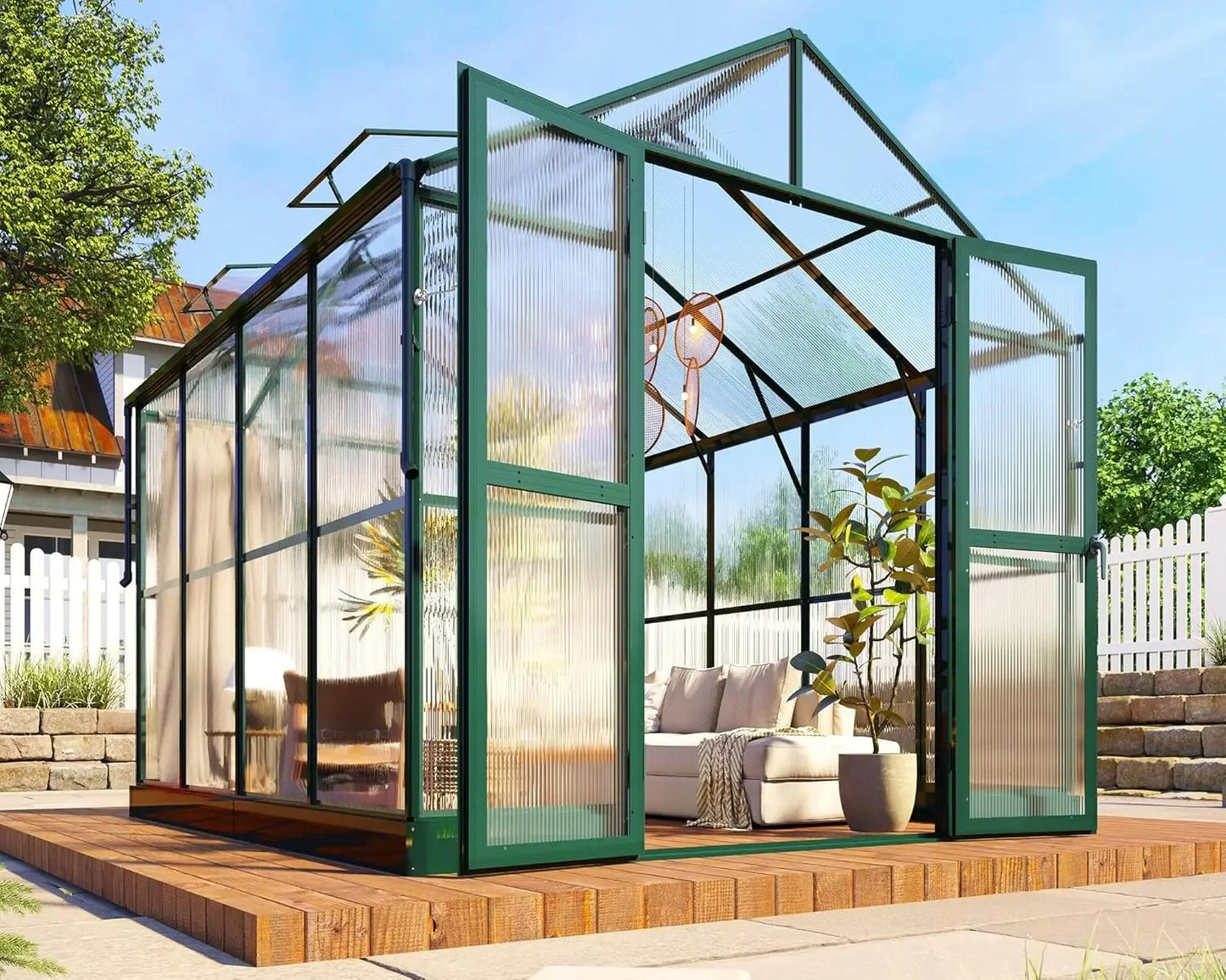 8x8x7.5 FT Greenhouse - Outdoor Aluminum Polycarbonate Greenhouse Walk in Greenhouse for Outdoors