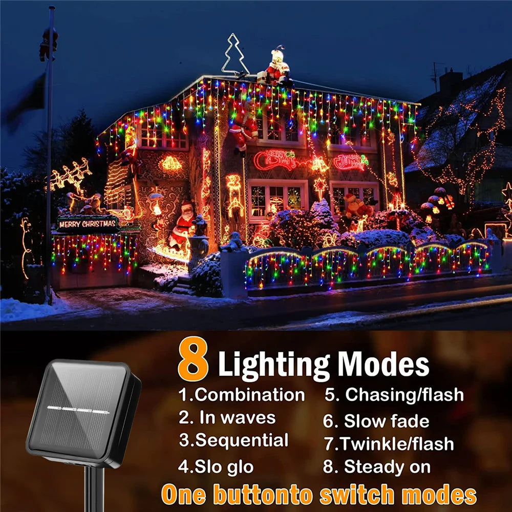 NEW 2024 Christmas Decorations Lights Solar Icicle Curtain Lights