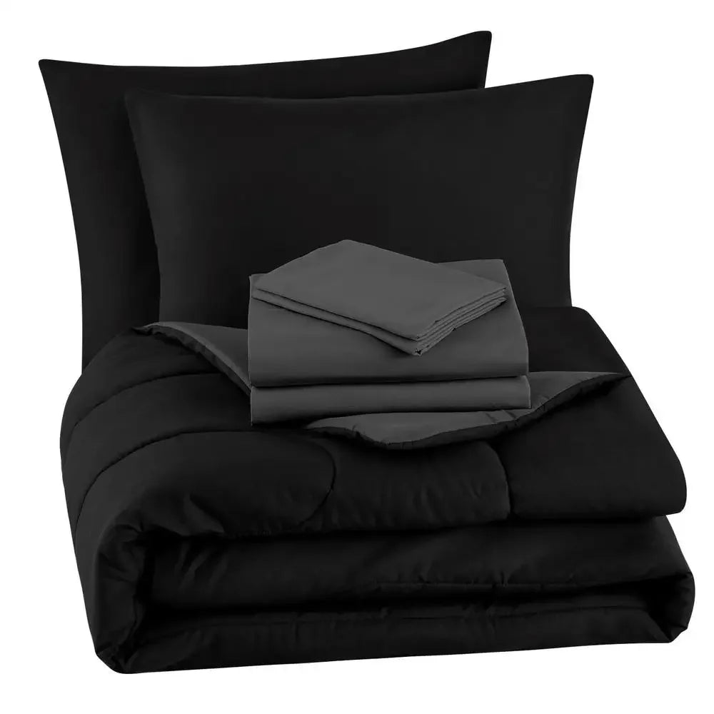 10-Piece Gray Bed in a Bag Set Queen Size Reversible Comforter Soft Fabric Machine Washable