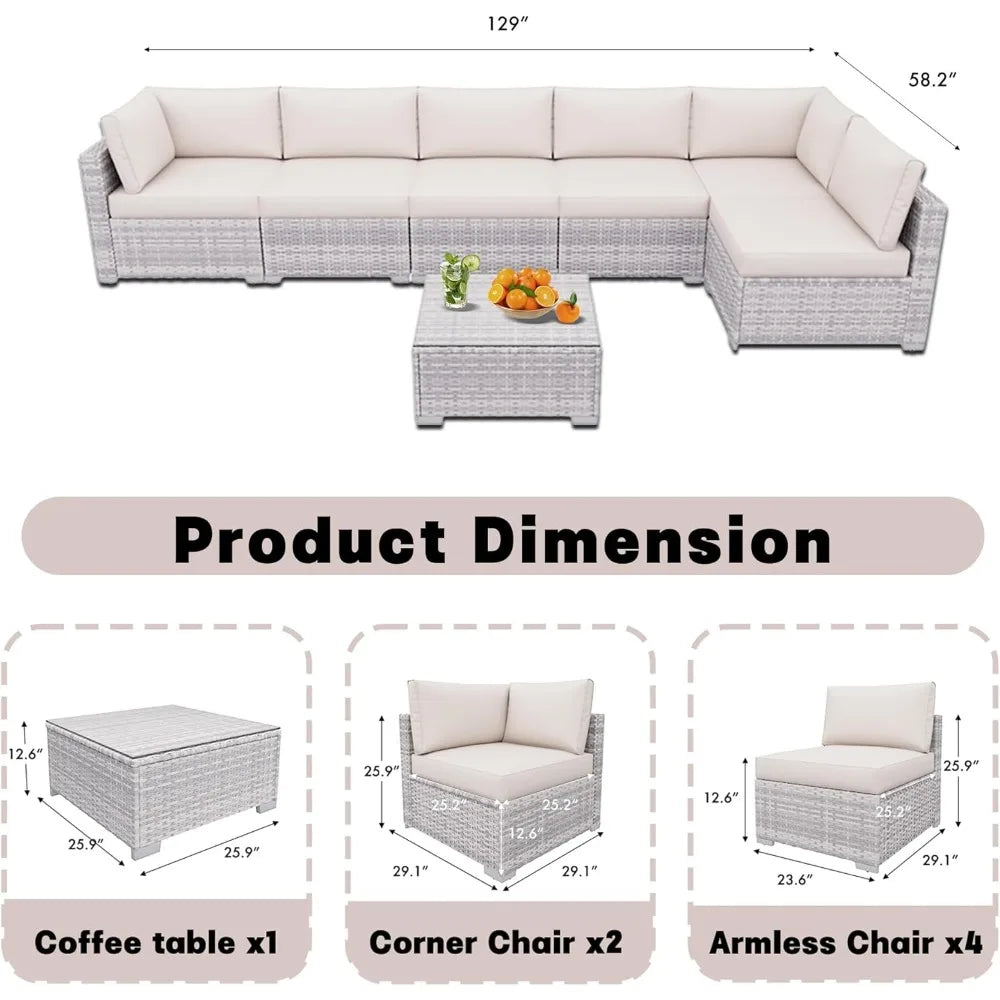 7 Pieces Patio Furniture Sets, Outdoor Furniture Patio Conversation Set,