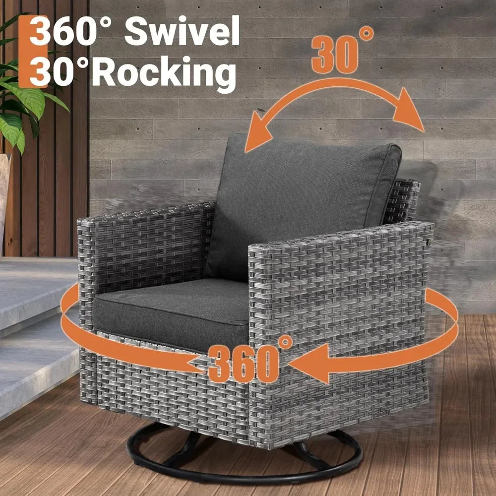 11 Piece Patio Furniture Set with Fire Pit Table, Conversation Sectional Wicker Couch with Swivel Chairs