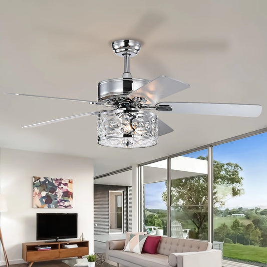 52 Inch Crystal Chandelier Fan  Dual Finish Reversible Blades
