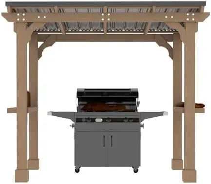 8' x 5' Wooden Grill Gazebo with Sloping Metal roof, 2 Full Size Grills, BBQ Canopy for Outdoor Patio