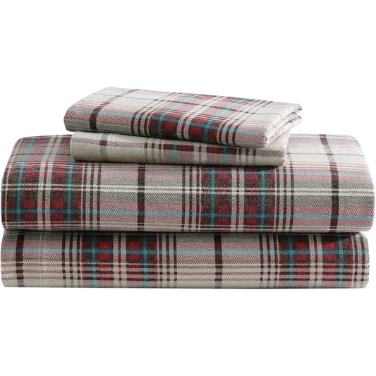US  Queen Sheets, Cotton Flannel Bedding Set, Brushed for Extra Softness