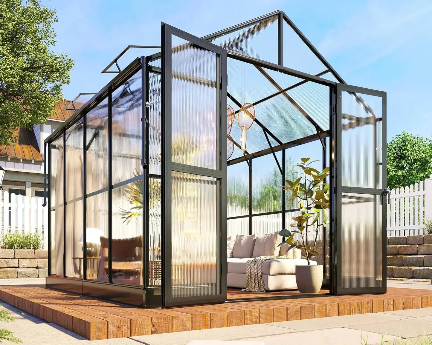 8x8x7.5 FT Greenhouse - Outdoor Aluminum Polycarbonate Greenhouse Walk in Greenhouse for Outdoors