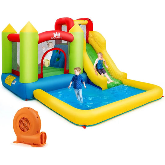 Inflatable Water Slide, Water Bounce House with Slide Wet Dry Combo for Kids Outdoor Fun