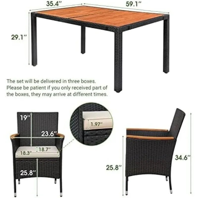 7 Pieces Outdoor Patio Furniture Set with Acacia Wood Table Top