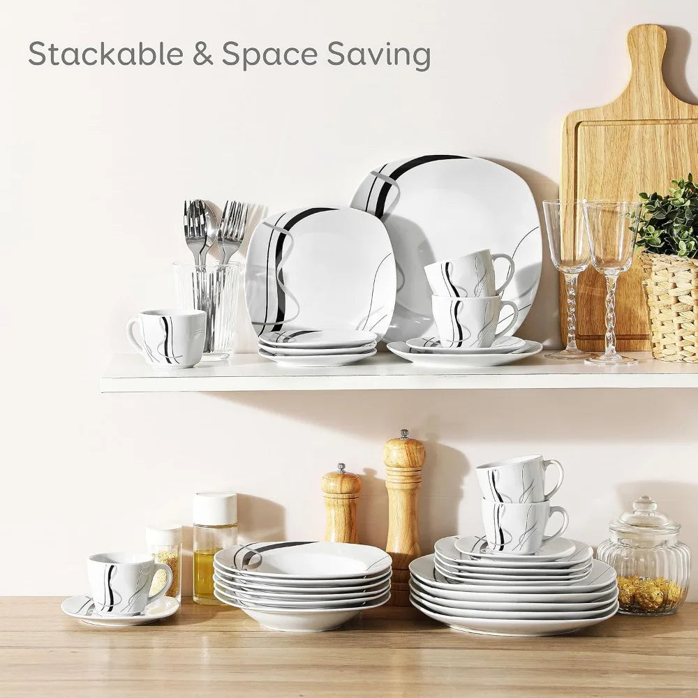 30-Piece Dinnerware Sets for 6, Porcelain Dinner Set
