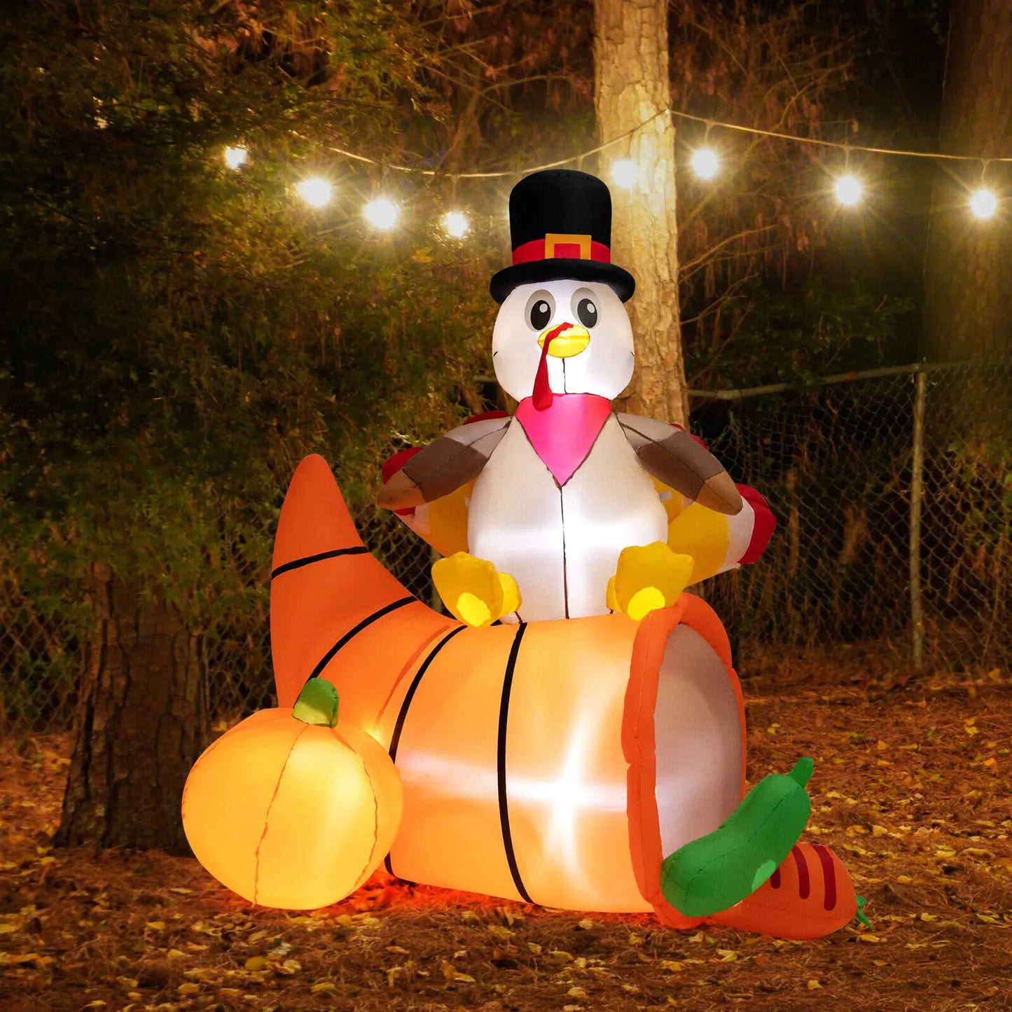 Costway 6 FT Thanksgiving Inflatable Turkey on Cornucopia Harvest Autumn Decor w/Light