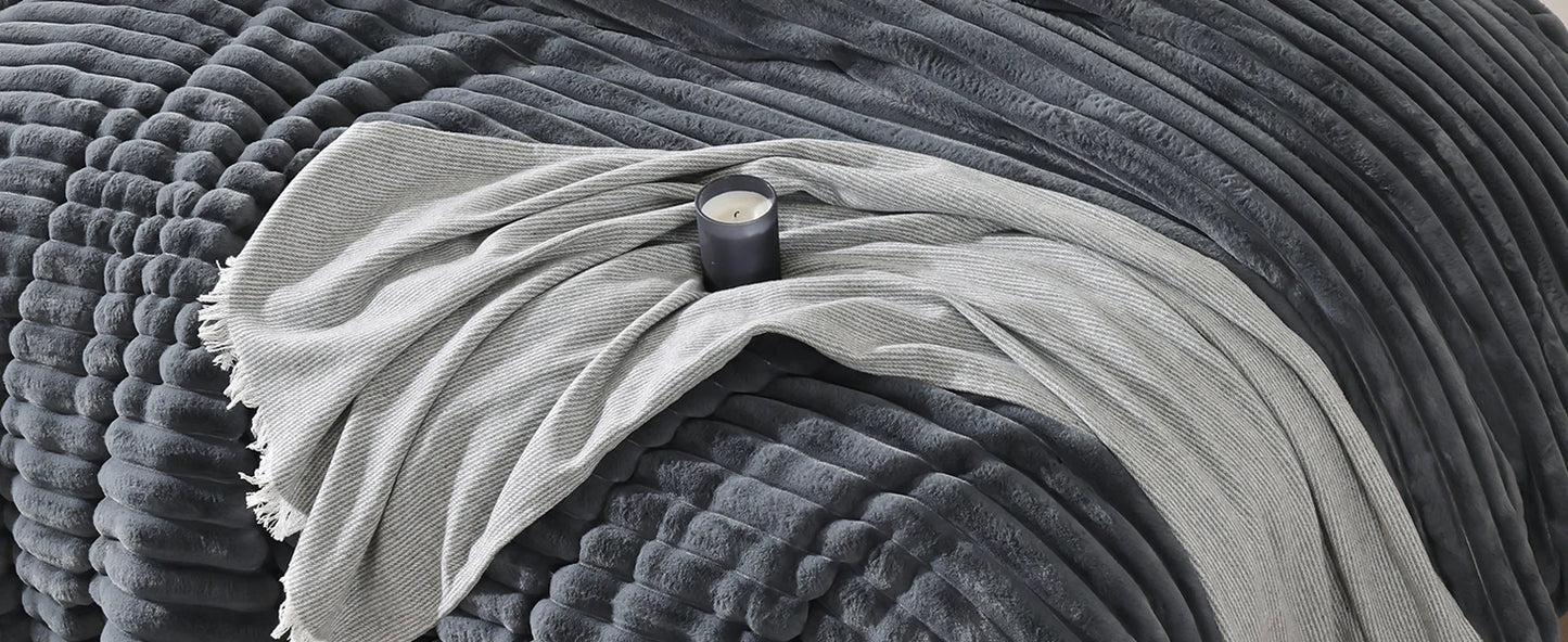 Smoofy Fluffy King Size Comforter Set 3 Pieces - Darkgrey Fleece Fluffy Comforter Set