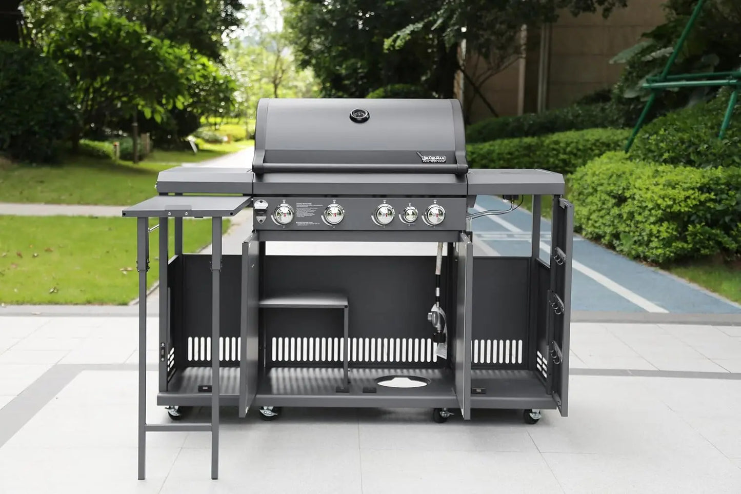 Outdoor Kitchen Island Grill & Storage Cabinets,