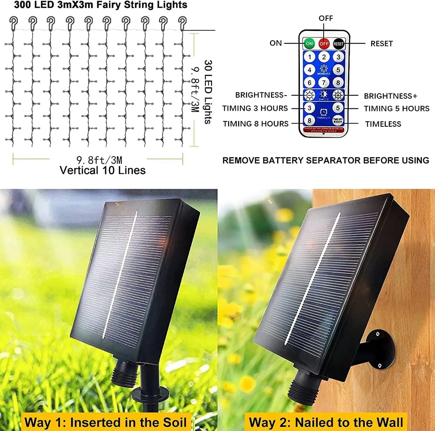 300 LED Solar String Light Outdoor Waterproof 8 Modes Fairy Light