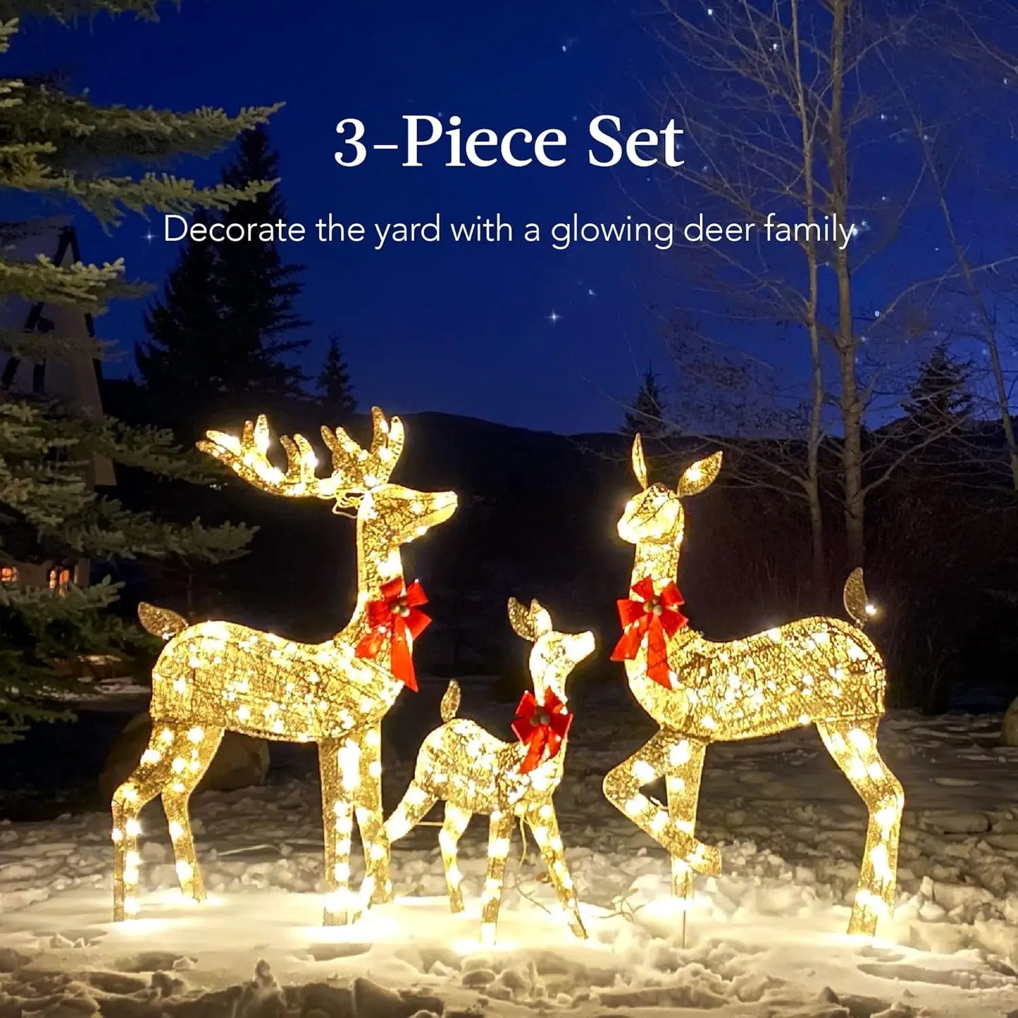 3-Piece Large Lighted Christmas Deer Family Set 5Ft Outdoor Yard Decoration