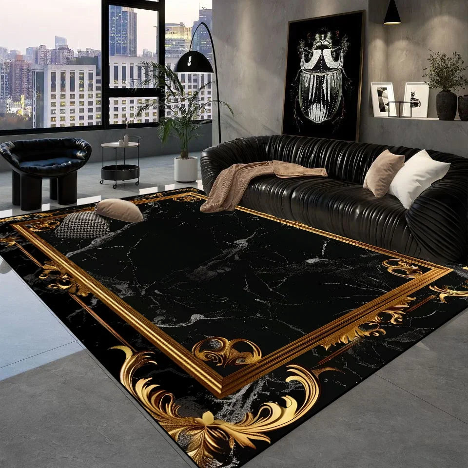 Luxury Black Golden Carpets Retro European Living Room Carpet Hotel Hall