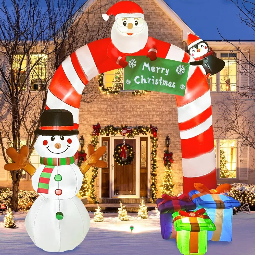 Christmas Santa 8FT Candy Cane Archway, Santa Penguin and Snowman Arch, Blow Up Yard Decorations