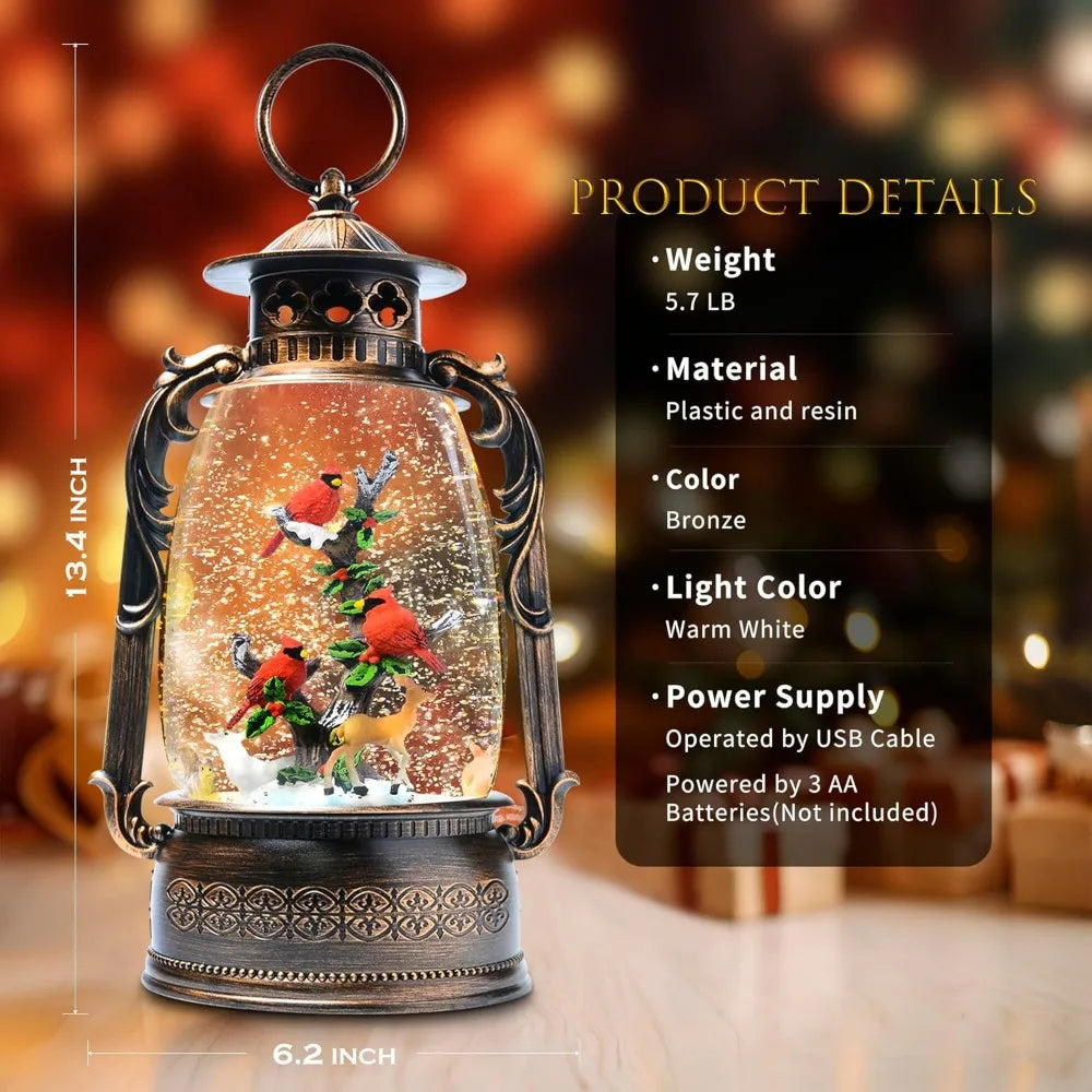13.4" Christmas Snow Globe Lantern with Swirling Glitter