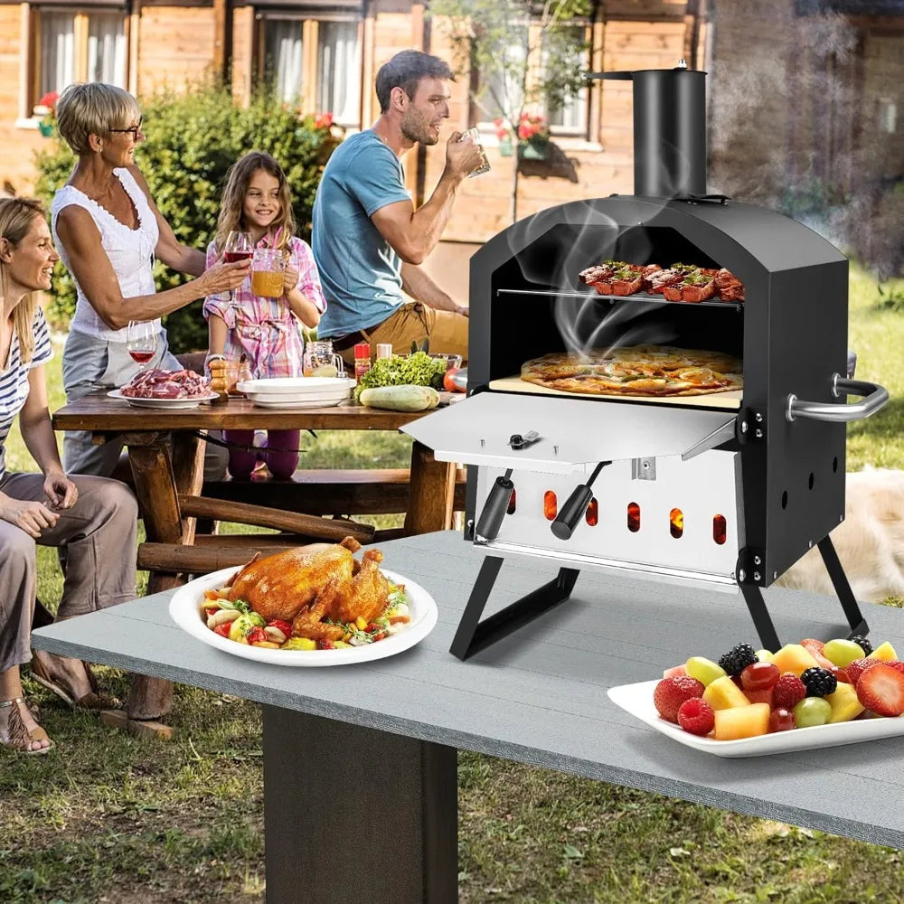Giantex Outdoor Pizza Oven Wood Fired, 2-Layer Pizza Maker with Stone