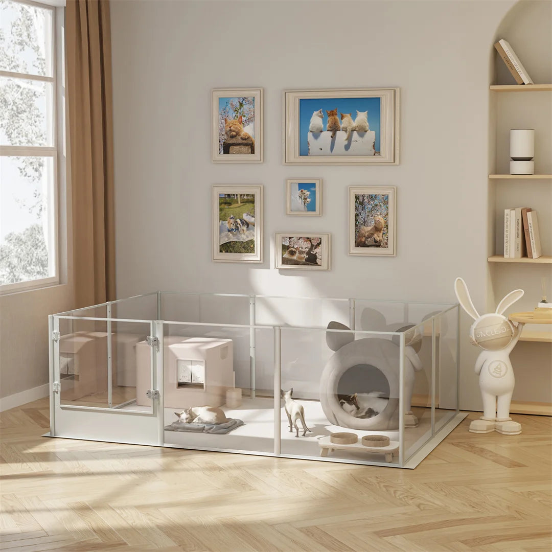 180cm Whelping Playpen Clear Acrylic Dog Playpen Exercise Fence with Waterproof Fertility Pad for Pets