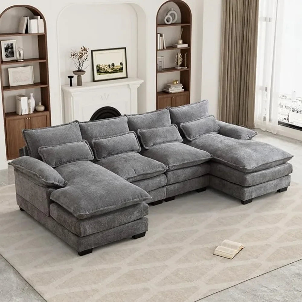 110" U Shape Sectional Cloud Couch,Modern Chenille Comfy Modular Sofa, 4 Seat Sleeper,Double Chaise