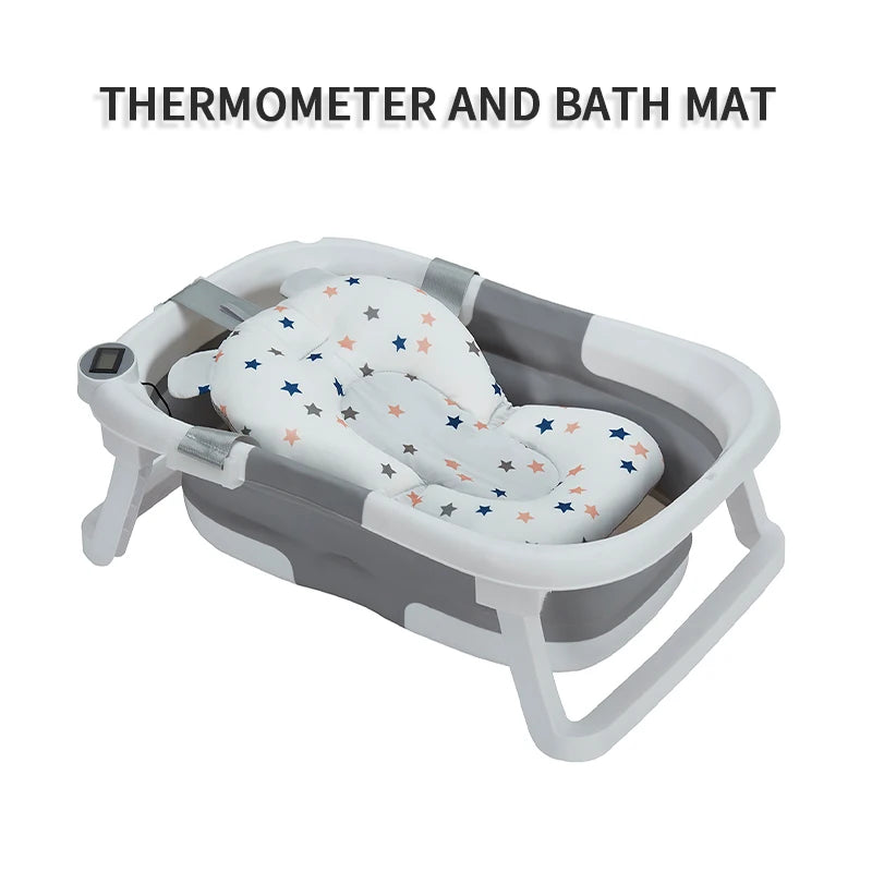 Foldable Baby Bathtub, Baby Bathtub With Soft Cushion And Thermometer