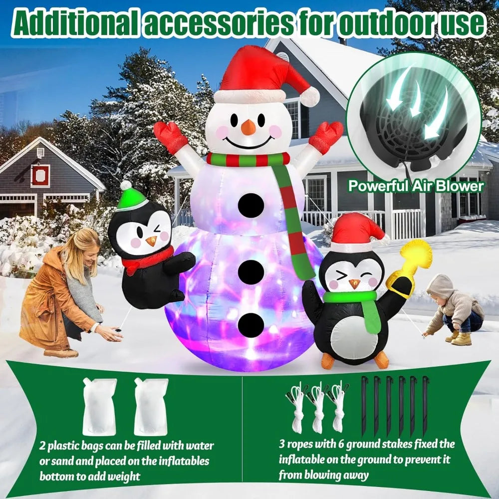 6 FT Christmas Inflatables Snowman with Penguins