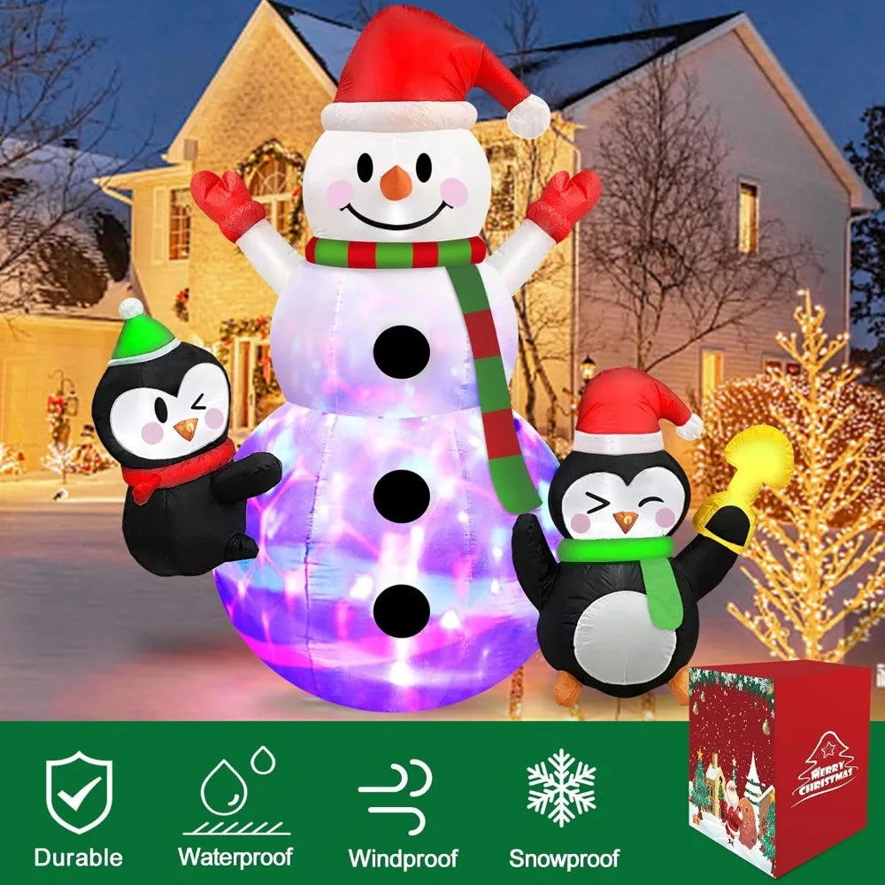 6 FT Christmas Inflatables Snowman with Penguins