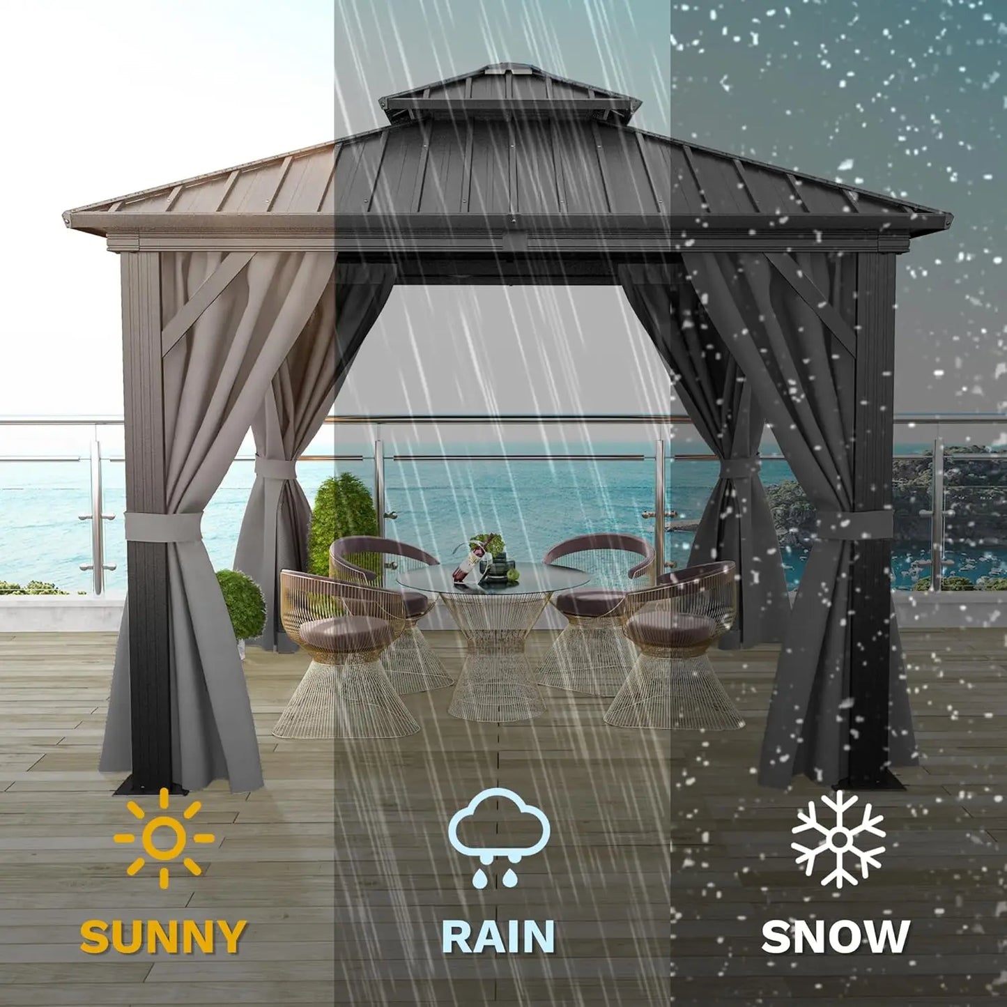 Hardtop Gazebo Double Roof with Nettings and Curtains Heavy Duty Galvanized Steel Outdoor