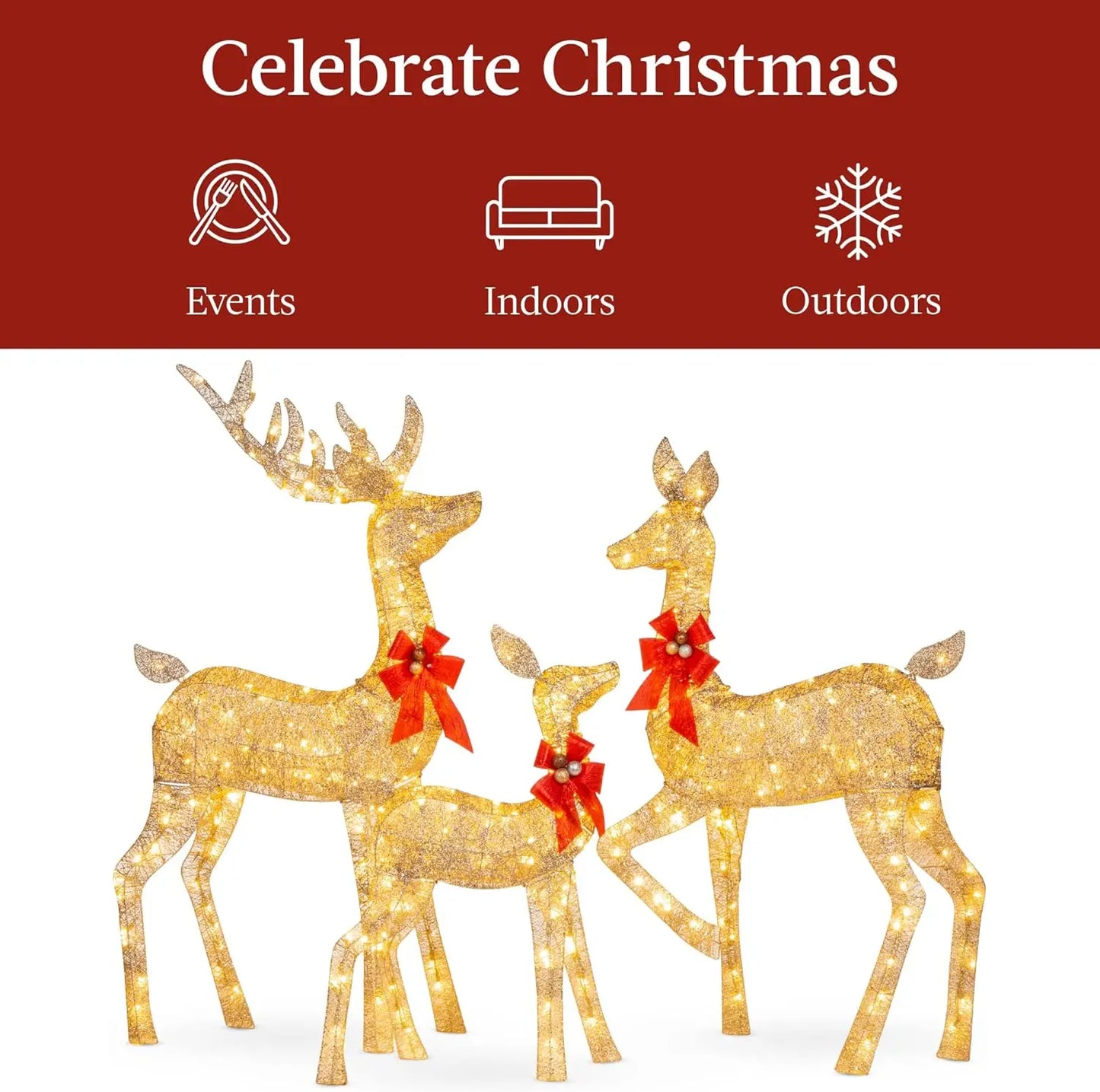 3-Piece Large Lighted Christmas Deer Family Set 5Ft Outdoor Yard Decoration