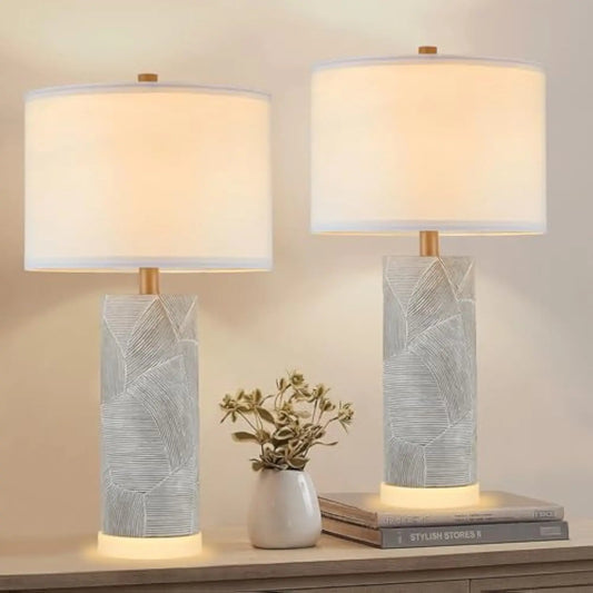 23.25 Table Lamps for Living Room Set of 2   Distressed Gray Table Lamps with Luminous LED Base