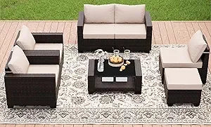 7 Pieces Patio Furniture Sets, Outdoor Furniture Patio Conversation Set,