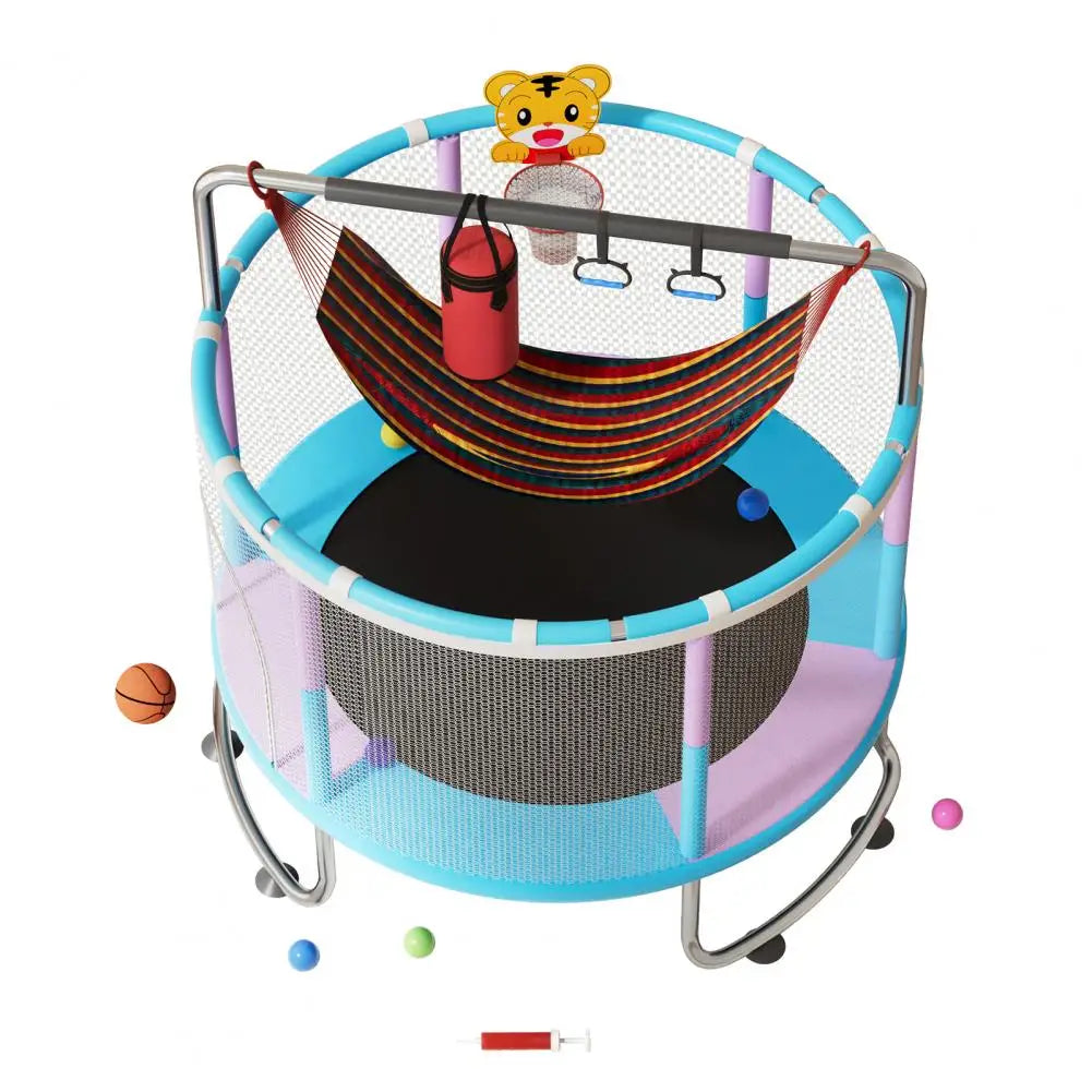 5FT Kids Trampoline, Adjustable Baby Toddler Trampoline with Basketball Hoop, Swing, Sandbag
