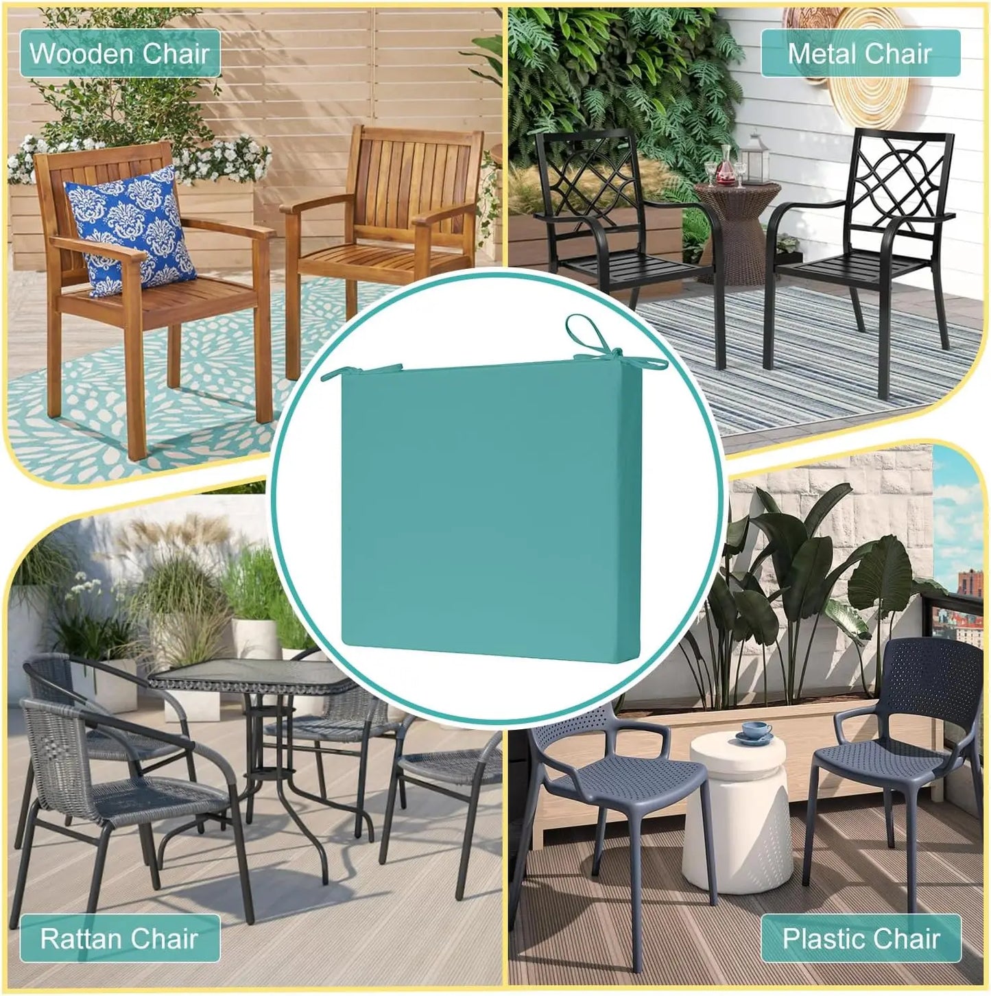 Outdoor Chair Cushions Set of 6, Outdoor Patio Chair Cushions with Ties,