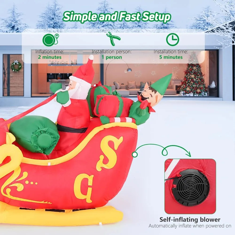Inflatable Santa Claus Rides a Sled Outdoor Christmas Decorations