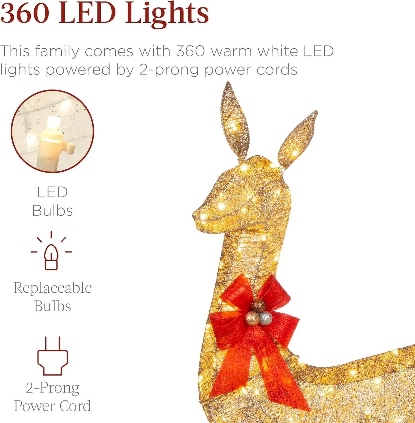 3-Piece Large Lighted Christmas Deer Family Set 5Ft Outdoor Yard Decoration