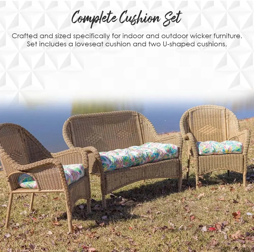 Comfort Corner 3-Piece Wicker Tufted Cushion,